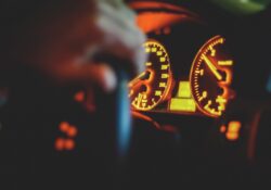 Driving at night, illuminated dashboard