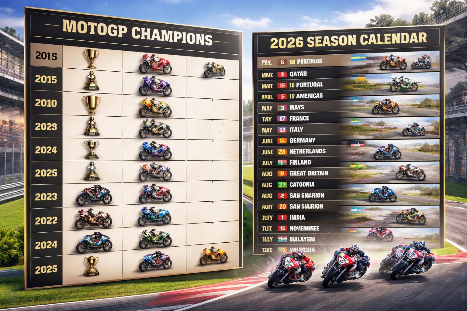 découvrez un comparatif des titres précédents de motogp accompagné du calendrier officiel de la saison 2026 pour ne rien manquer des courses à venir.