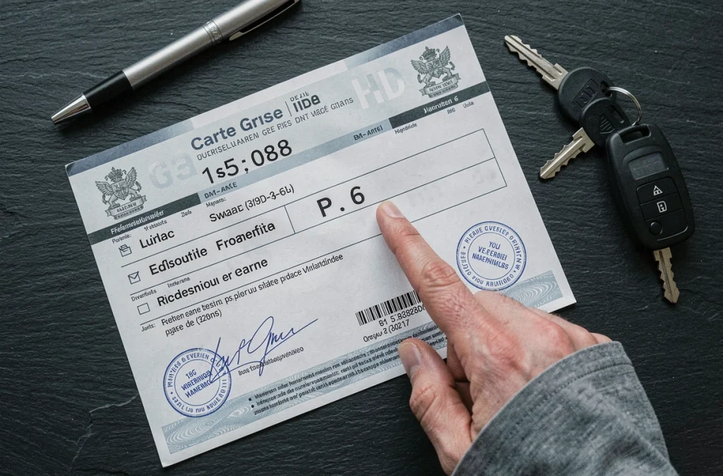 Gros plan sur le champ P.6 de la carte grise indiquant les chevaux fiscaux