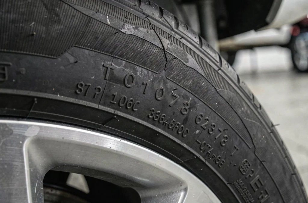 Gros plan sur l'indice de vitesse T gravé sur le flanc d'un pneu économique de voiture