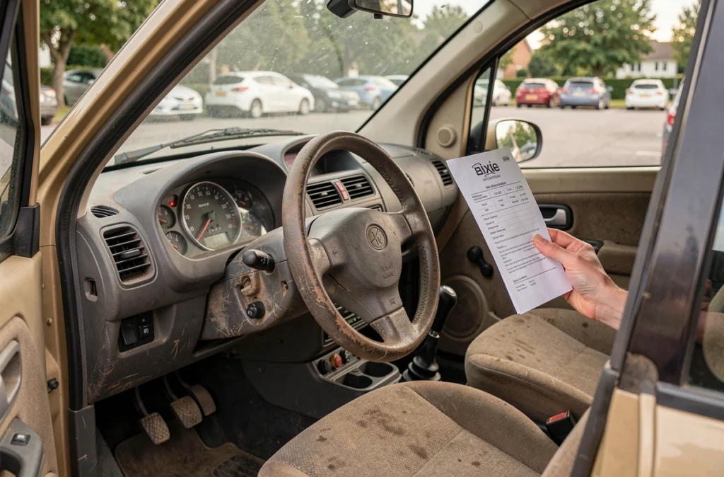 Intérieur d'une voiture sans permis d'occasion avec rapport de contrôle technique